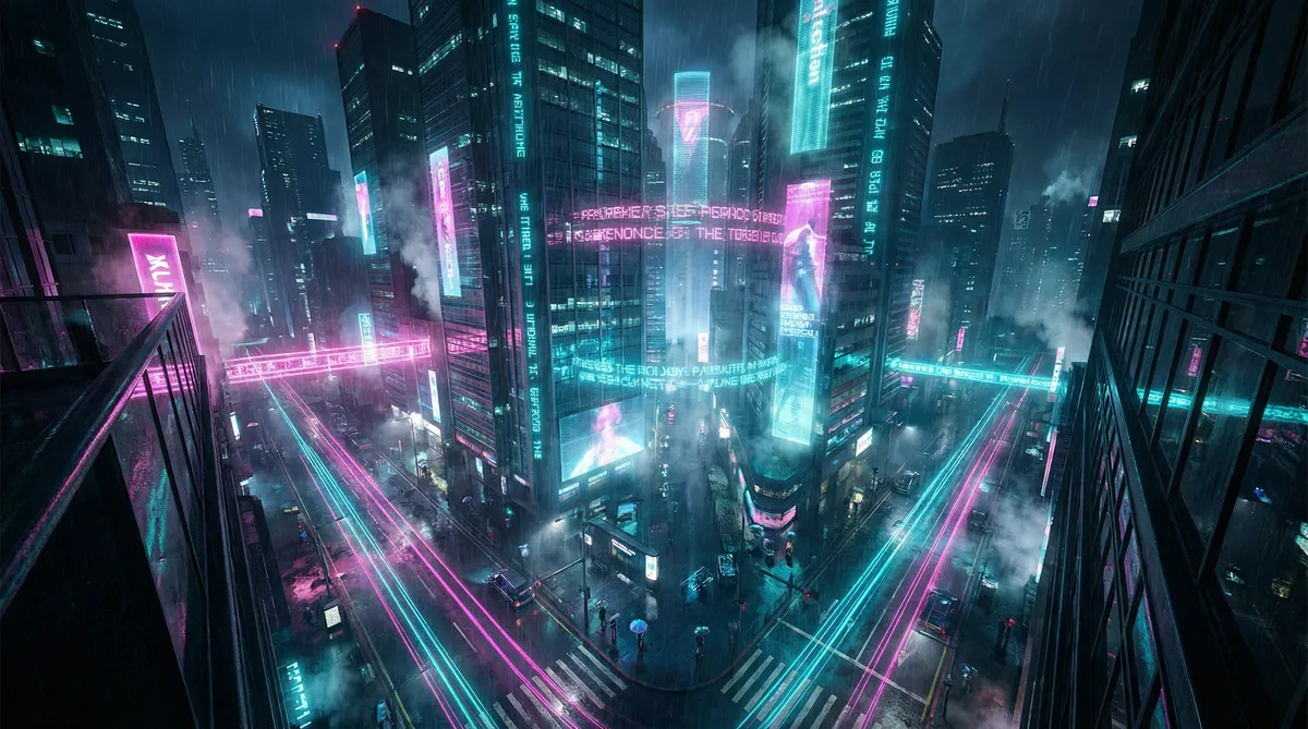 吃瓜 福利 竖屏短剧平台首页背景 - 赛博朋克都市夜景